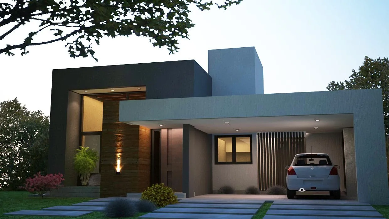 Render de vivienda unifamiliar de una planta